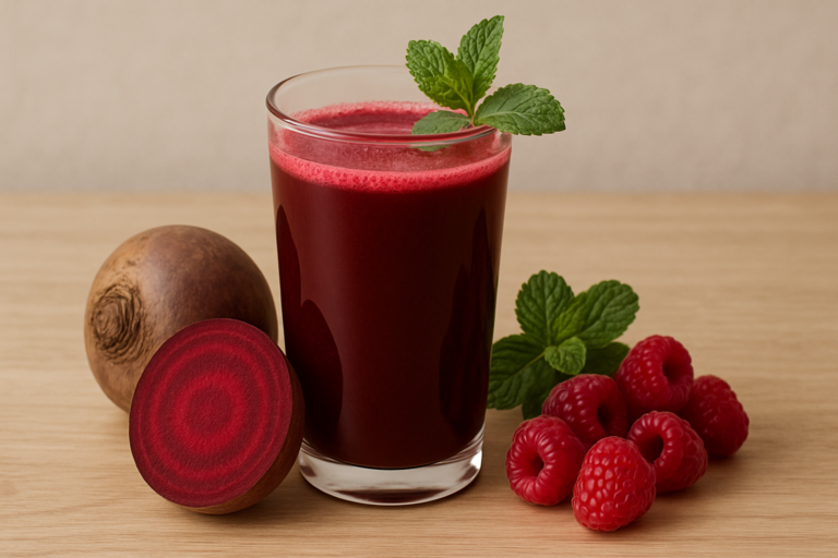 jus à la betterave, menthe et framboises