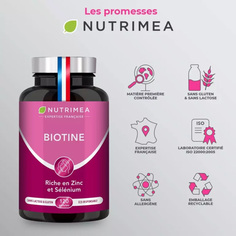 Composition détaillée biotine Nutrimea - Ingrédients 100% végétaux sans additifs controversés